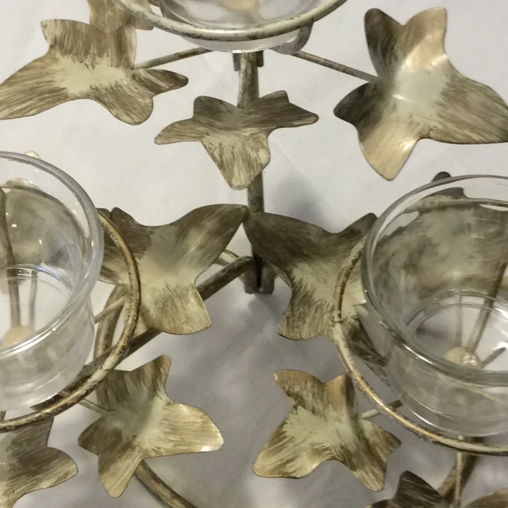 Leaf Tea Lite 3 Votive Candle Holder Cream white with gold